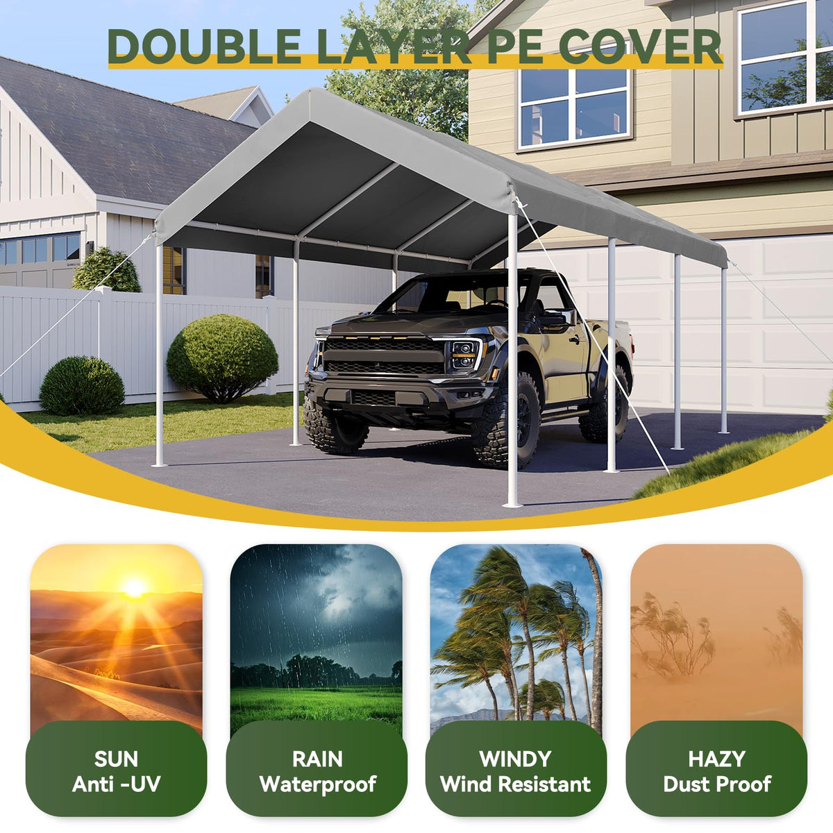 10x20 FT Carport (Gray / 10x20ft)