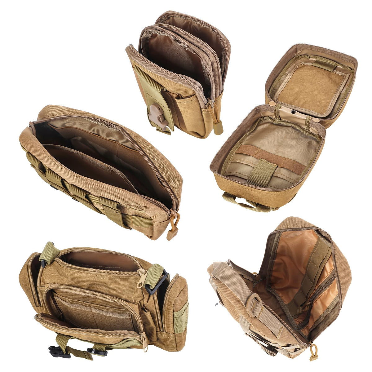 Universal Tactical Seat Back Organizer Vehicle Molle Panel Organizer Storage Bag with 5 Detachable Molle Pouch for All Vehicel Such as Jeep (A model-Khaki)