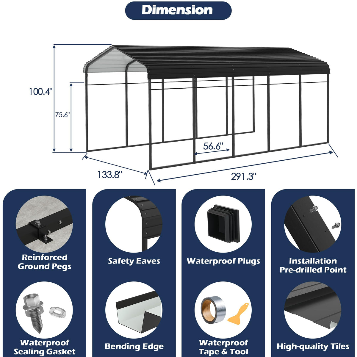 Metal Carport (12x25 FT Black)