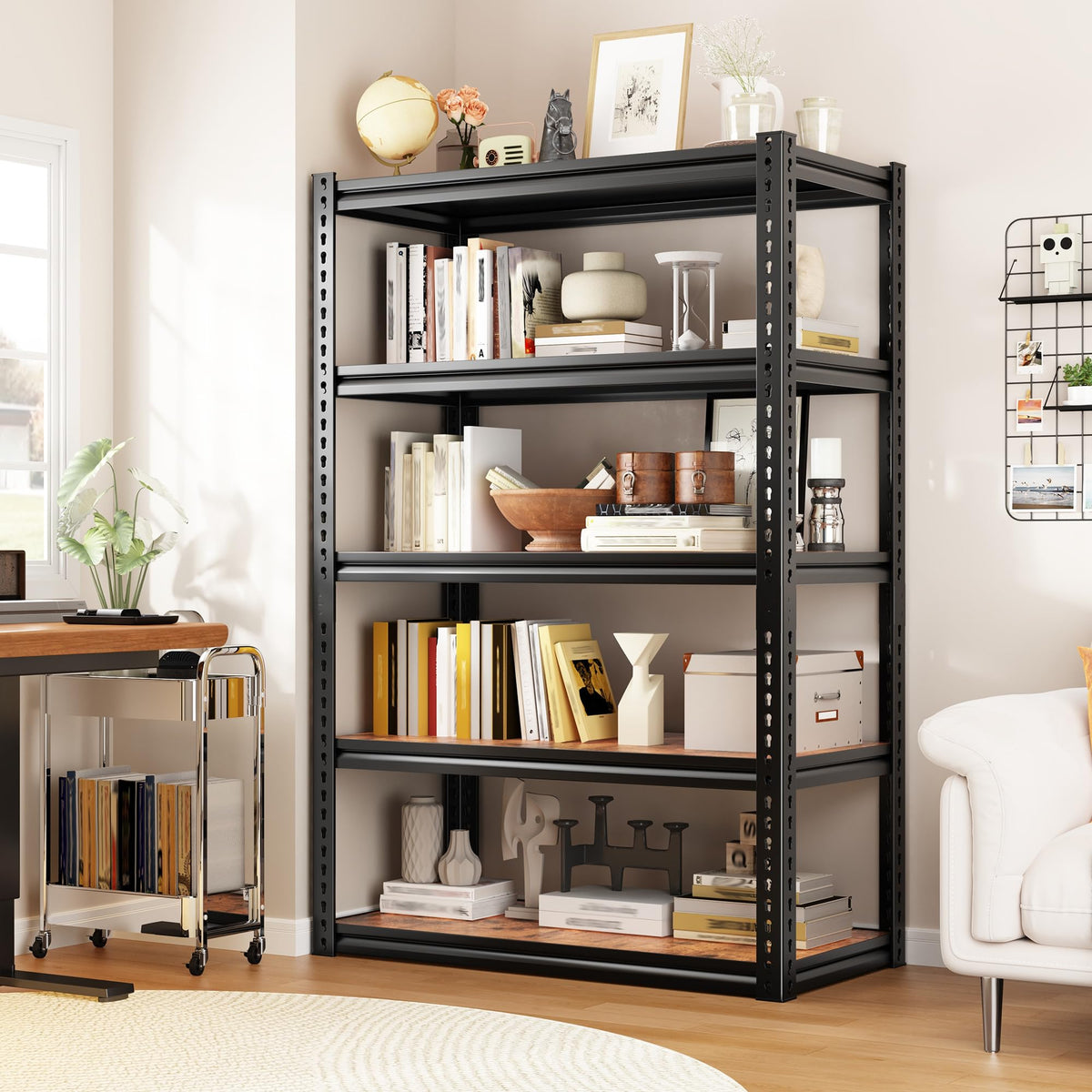 Storage Shelves With Thickened MDF Wood for House Pantry Organizer (R2-33.9"Wx15.4"Dx65.8"H,Black)