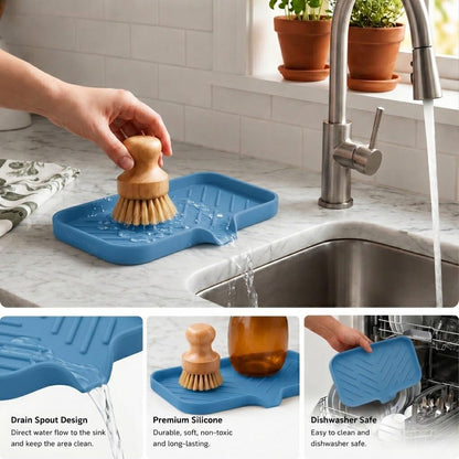 Silicone Soap Dish with Drain Spout (Lichen Blue / M(9.6"×5.3"))