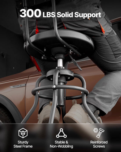 Shop Stool with Backrest Pneumatic Garage Seat Stool 300lbs Capacity (with Backrest-no Casters)