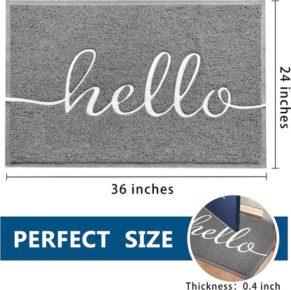 Door Mat Outside Inside Hello Doormat (Grey Hello / 3' x 2')