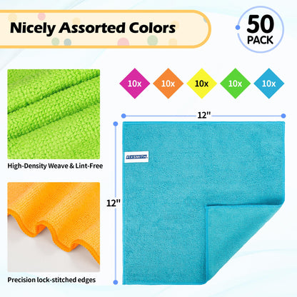 Microfiber Cleaning Cloth (5 Colors Assorted / 50pk)