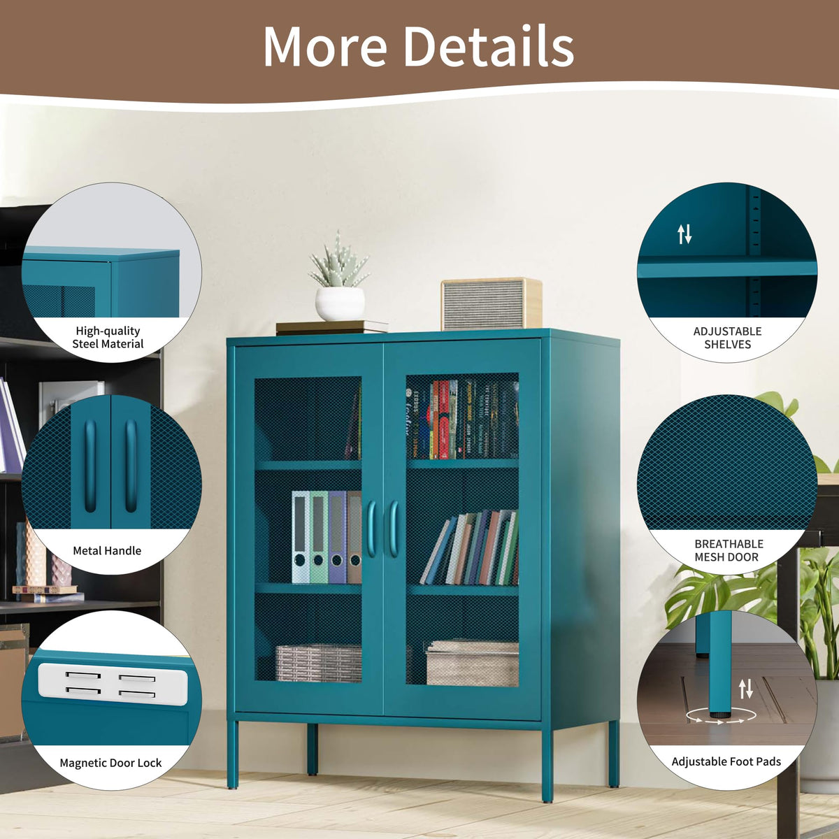 Metal Storage Cabinet with Mesh Doors (Blue / 40''H)