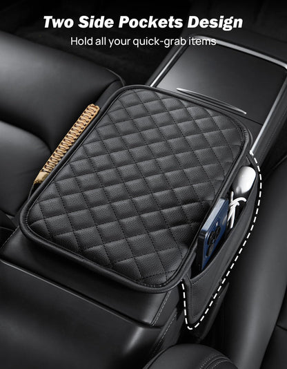 Center Console Cover with Storage Bag for SUV Sedan Car (Black / 12.6" x 7.75" x 0.66")