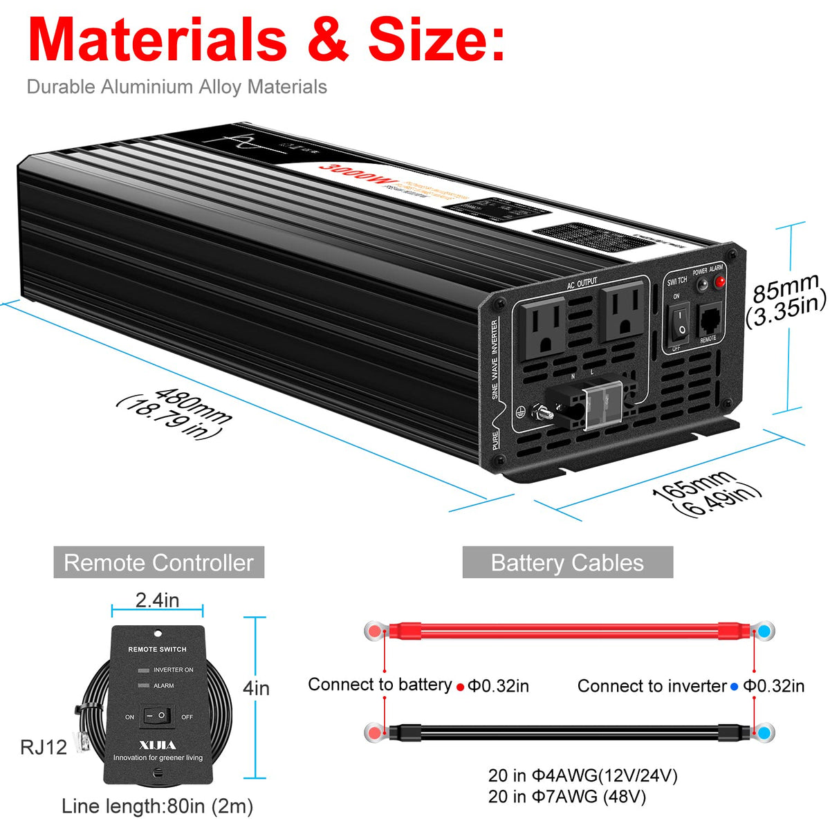 3000W Pure Sine Wave Inverter 24V DC to 120V AC Converter for Home (24V 3000W)