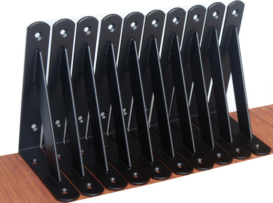 12 Pack L6 x H 4" Black Heavy Duty Shelf Brackets with Screws Metal Shelf Brackets Shelf Support Angle Brackets for Shelves L Brackets Heavy Duty Floating Shelf (12 Pack-Black / 6''x4'')