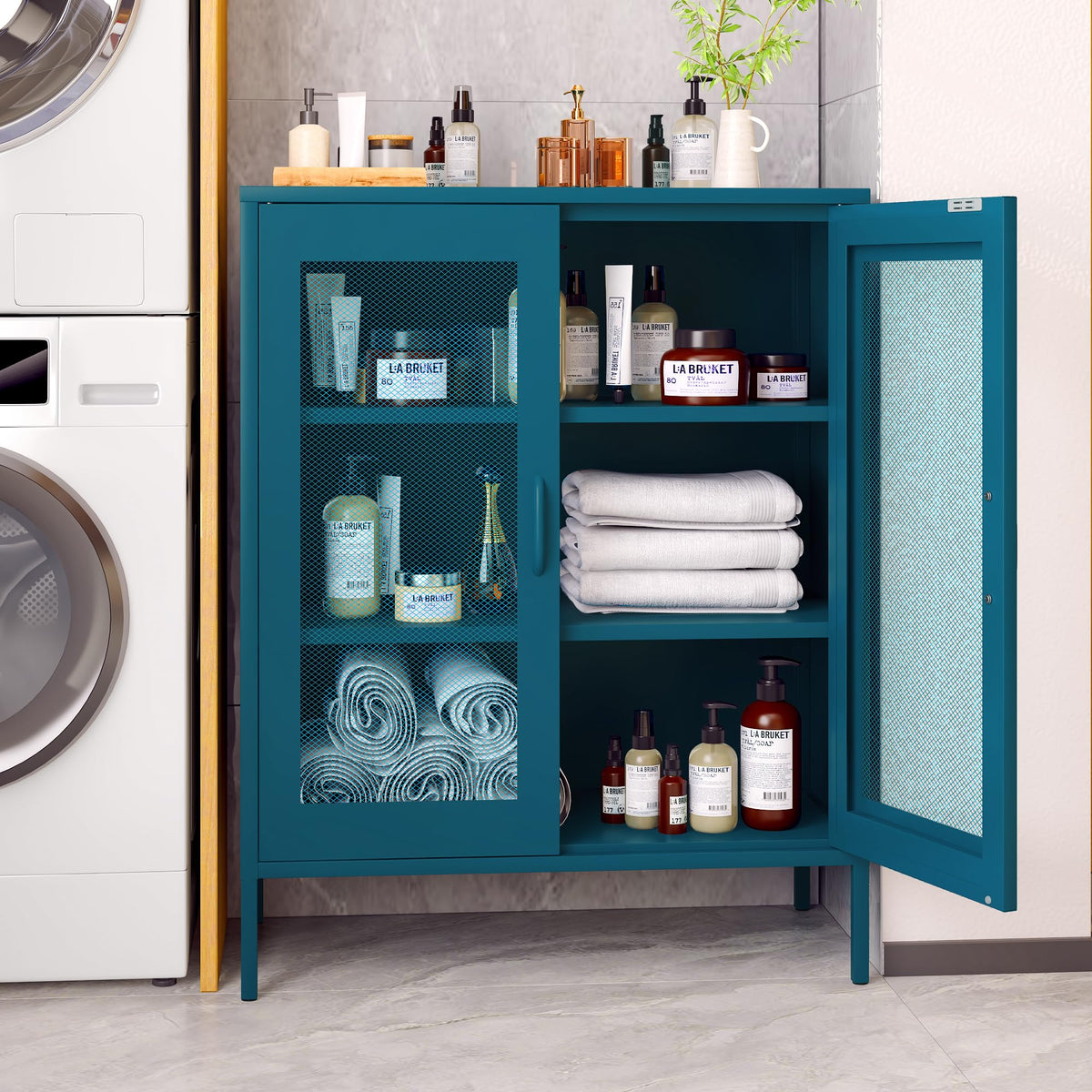 Metal Storage Cabinet with Mesh Doors (Blue / 40''H)