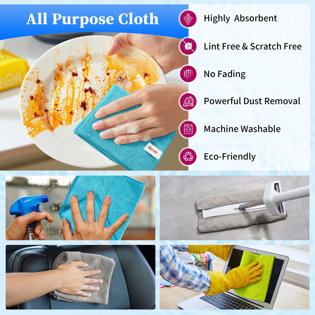Microfiber Cleaning Cloth (3 Colors Assorted / 24pk)